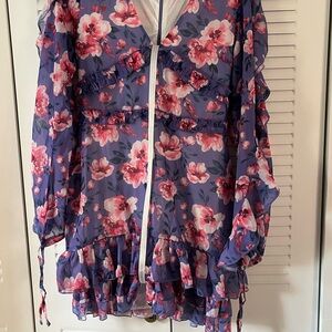 Club L London Floral Long Sleeve Dress - Blue and Pink